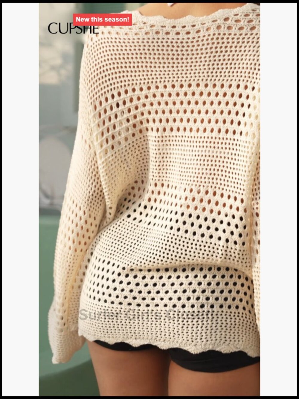 Crochet Swimsuit Cover Up Mesh Beach Dress Knit Pullover Long Sleeve - Picture 6 of 6